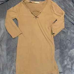 Nude Suede Bodycon Dress